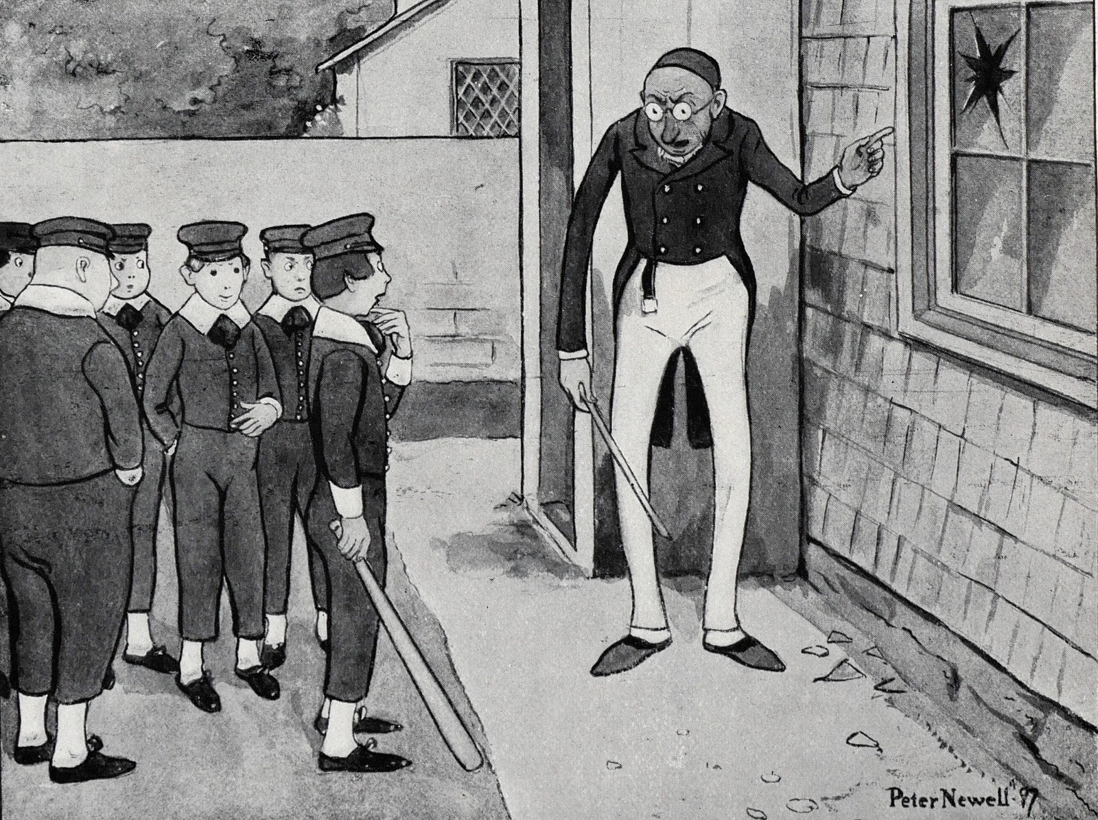Peter Newell Cartoon Print Broken Window Schoolboy Humor 1901 Harper\'s Leaf
