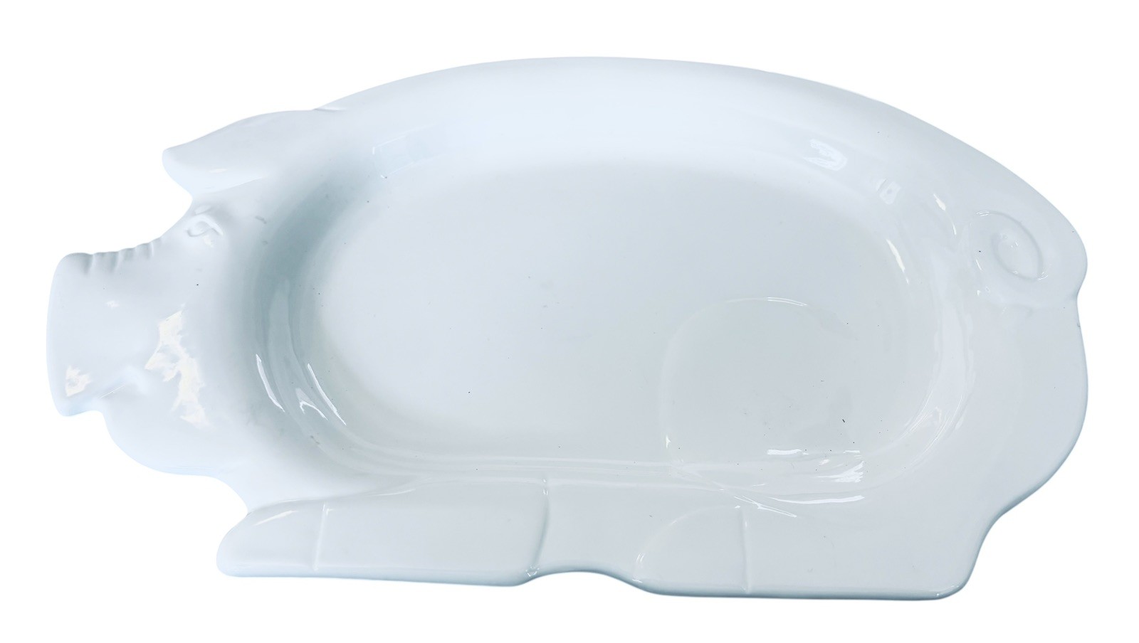 VINTAGE MALECK  1981 WHITE GLAZED CERAMIC PIG PLATTER, M-157C JAPAN, FARMHOUSE