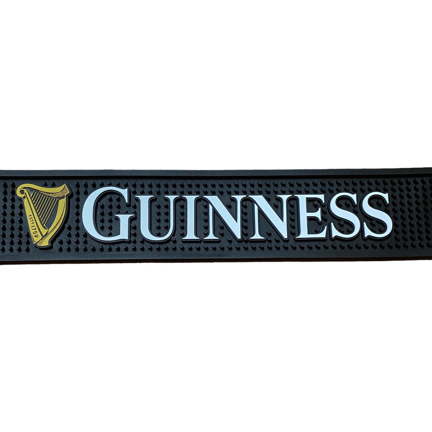 NEW Guinness Beer Ale  Rubber Bar Mat 20.5”x3.5” Back Bar Rail Mat Harp Emblem