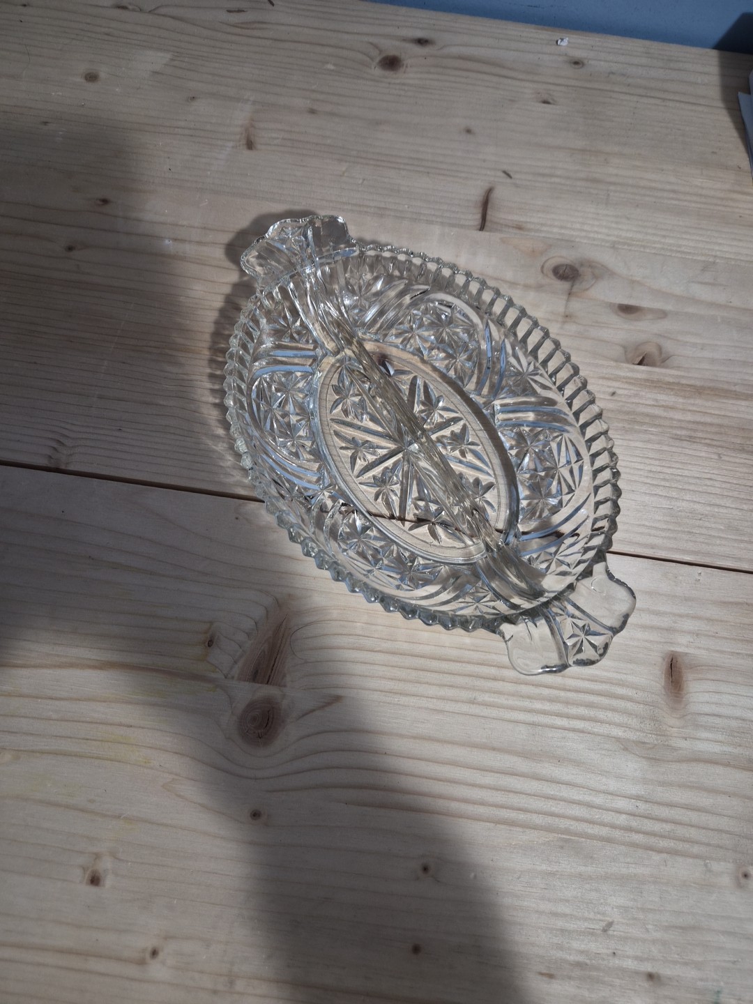 Vintage Crystal Cut Glass Divided Dish Scallop Edge Vintage Crystal Cut Glass Divided Dish Scallop Edge