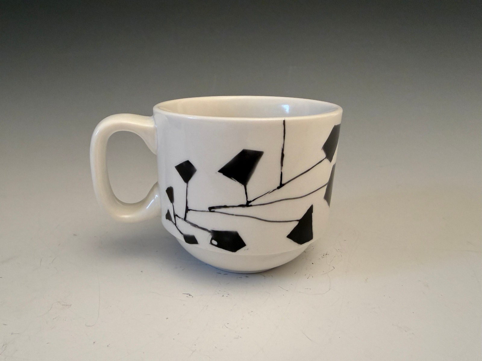 Mobiles on White Ceramic Cup Hand Painted Mobile Art Refired Process 1/1 Mobiles on White Ceramic Cup Hand Painted Mobile Art Refired Process 1/1