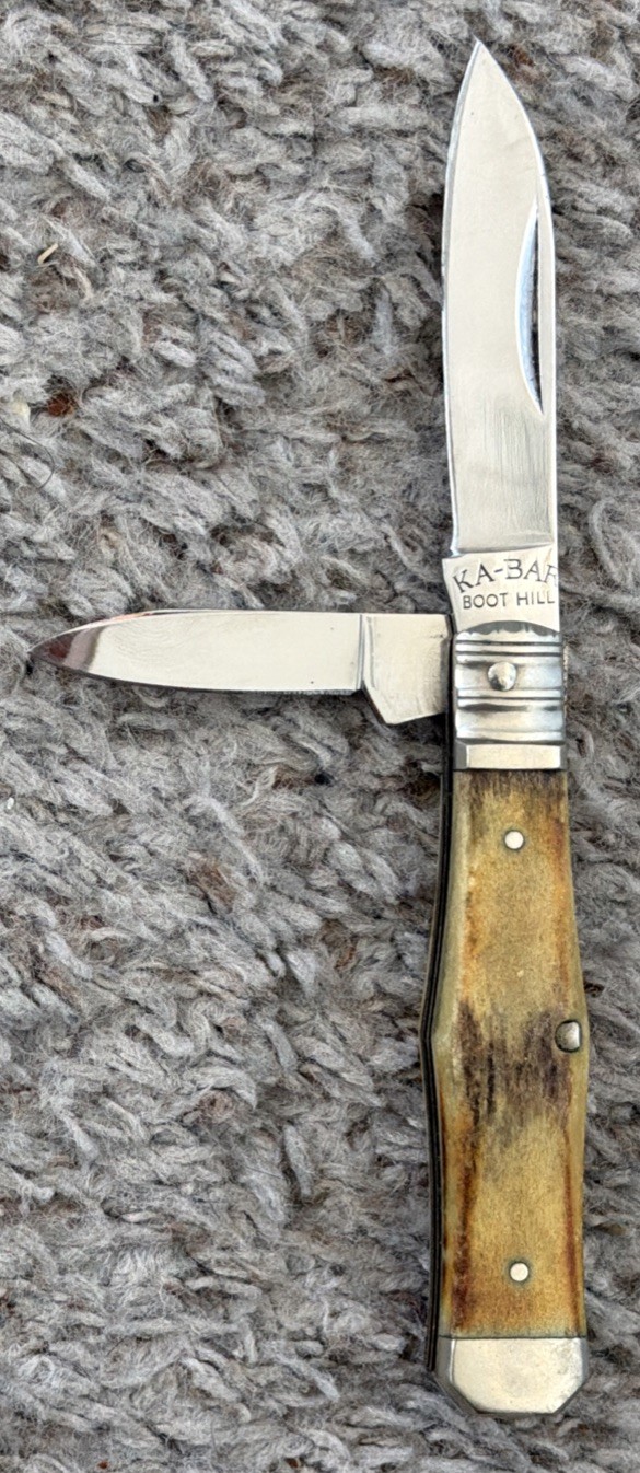 VTG KA-BAR BOOT HILL KC Co STAG HANDLE 2 BLADE FOLDING POCKET KNIFE DMB88