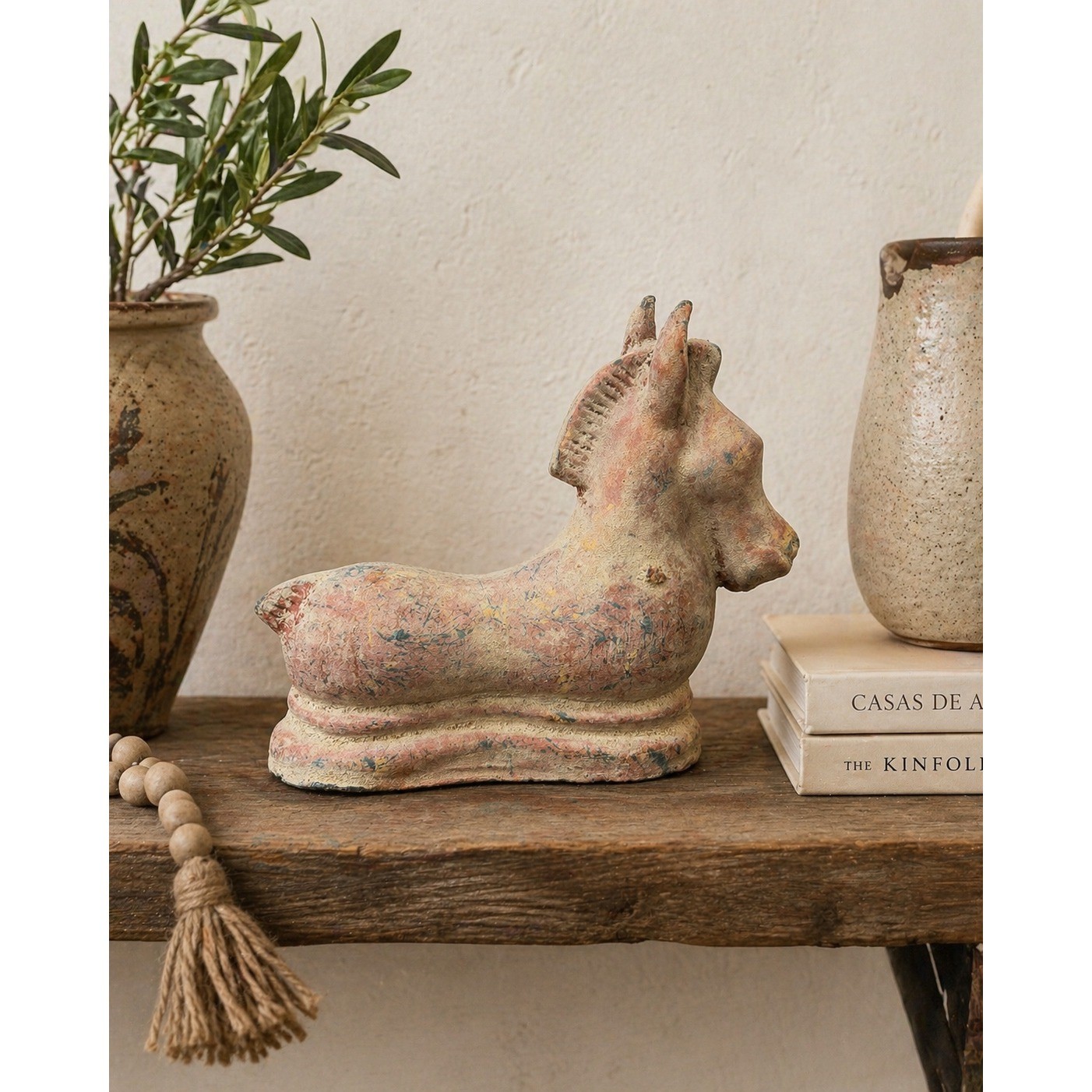 Mexican Folk Art Terracotta Donkey Horse Figurine Rustic Burro Equestrian VTG