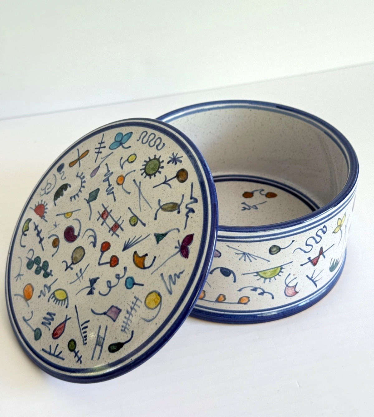 Vtg Orvieto Italy Ceramic Trinket Box Abstract Biomorphic Art Pottery Miro Style