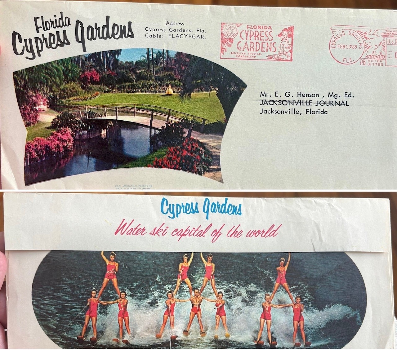 Vintage 1965 Winter Haven Florida Cypress Gardens Advertising Envelope