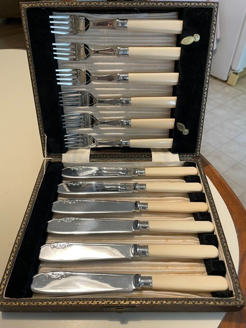Vintage English Stainless Knife and Fork Set in Leather Box by Don Firth-1960\'s