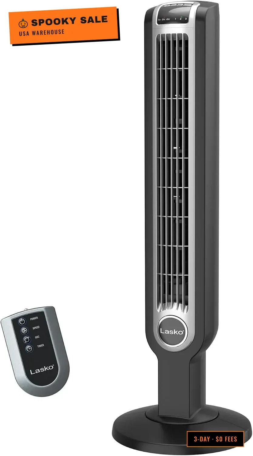 Oscillating Tower Fan with Remote Control, 3 Quiet Speeds, Timer for Bedroom, Ki