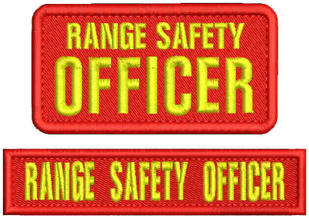 RANGE SAFETY OFFICER embroidery patches 2x4   hook on back yellow on red