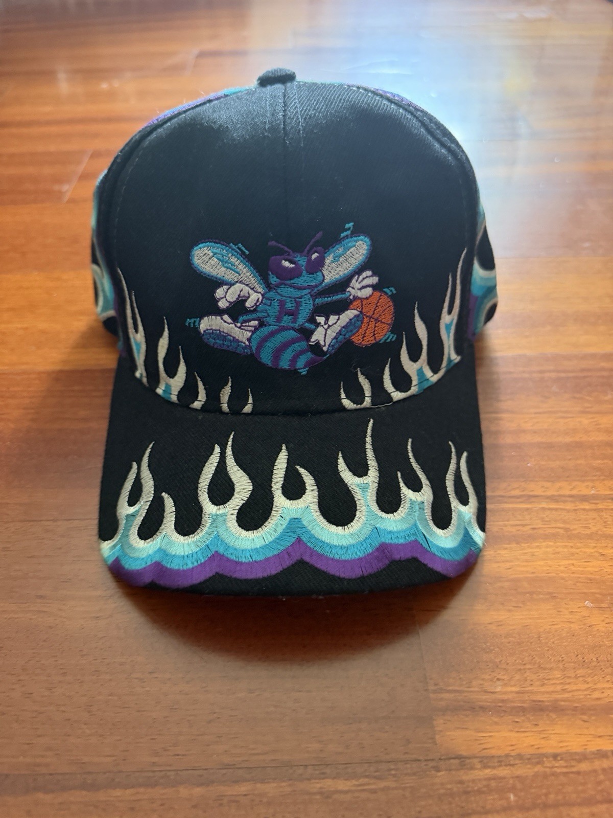 Vintage 90s Charlotte Hornets Flames Snapback Hat Made in Korea NBA Ultra Rare