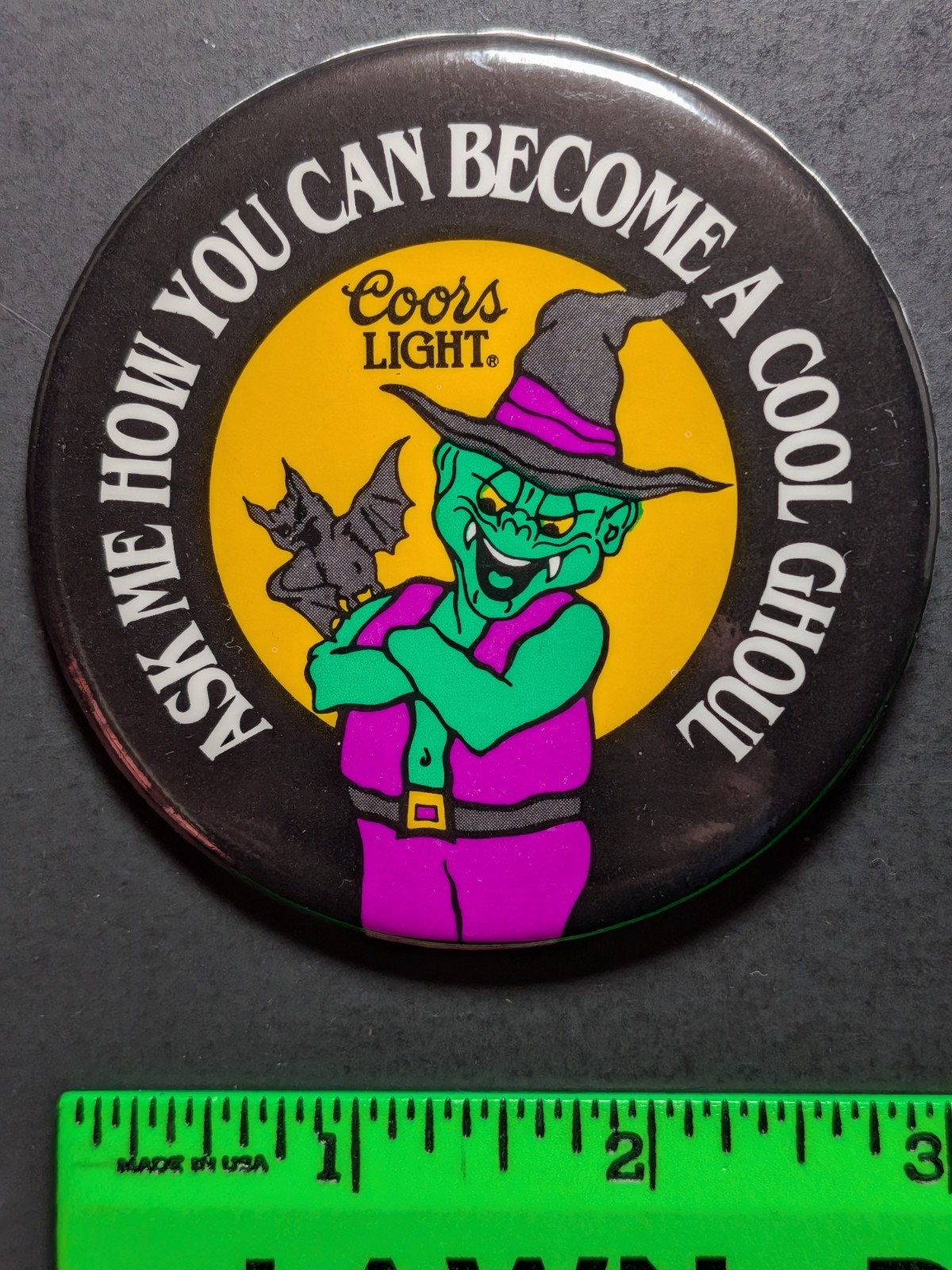 Vintage Coors Light Ghoul Witch Halloween Pinback Pin