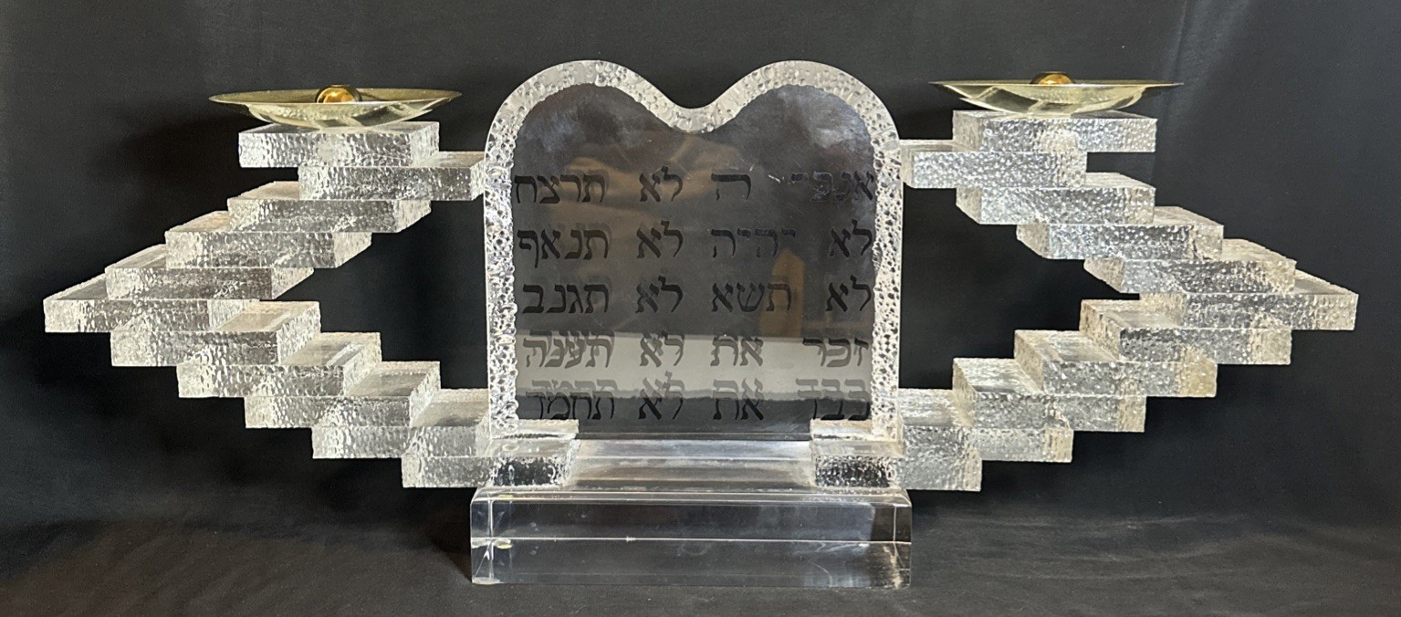 Shlomi Haziza Lucite Ten Commandments Art 26-1/2” Candelabra