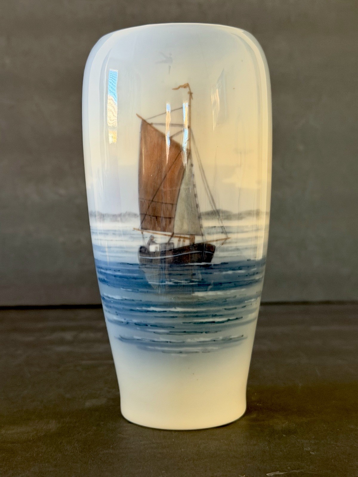 Royal Copenhagen Porcelain Vase Sailboat Maritime Marked Numbered Denmark 1960’s