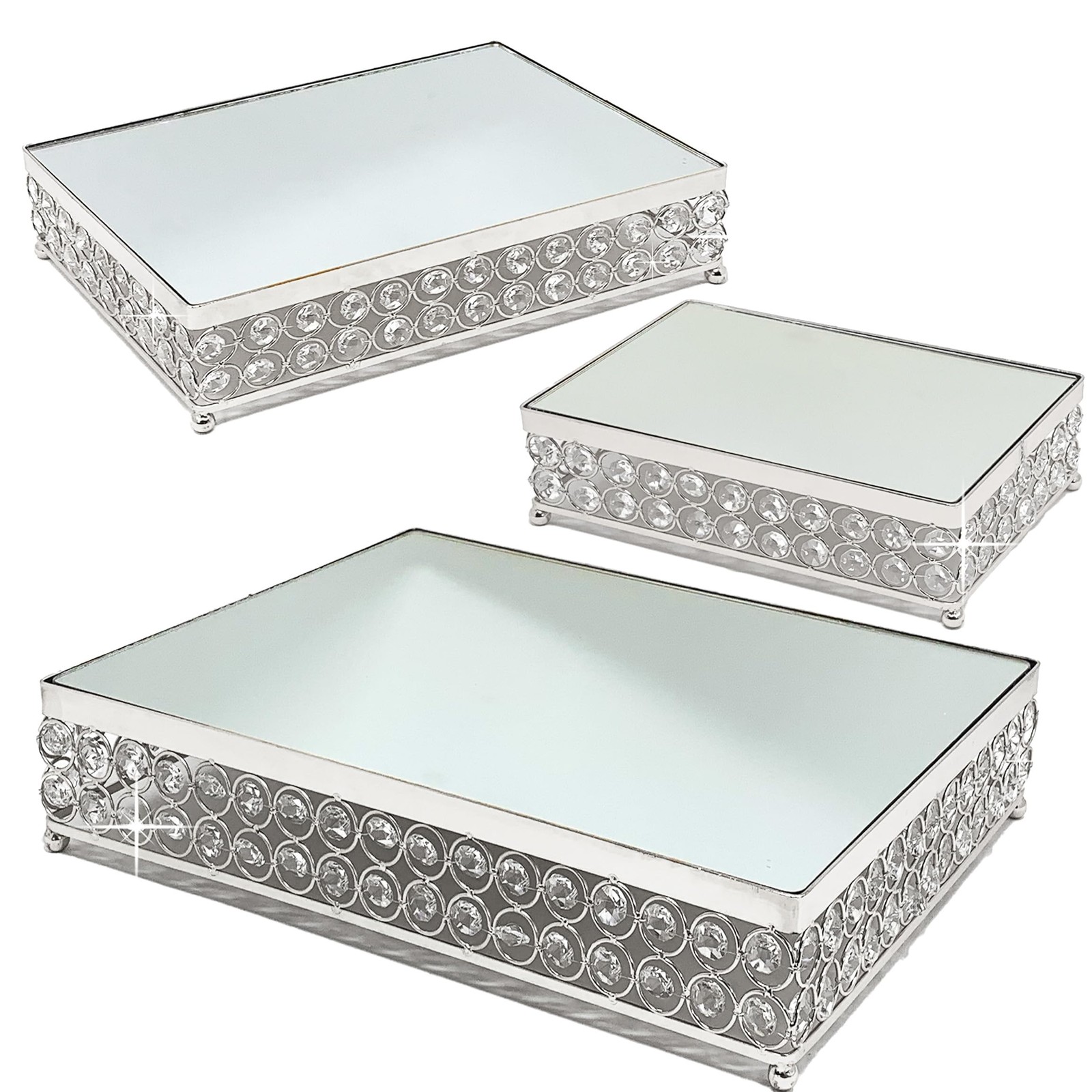 allgala Wedding Cake & Dessert Stand 3-Piece Set, Crystal Silver with Mirror allgala Wedding Cake & Dessert Stand 3-Piece Set, Crystal Silver with Mirror