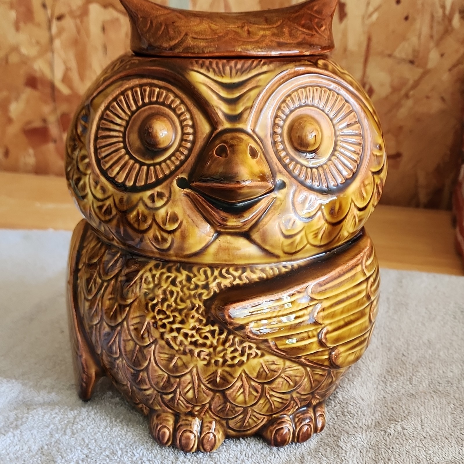 Vintage McCoy Brown Ceramic Owl Cookie Jar Canister with Lid Retro Kitchen 204