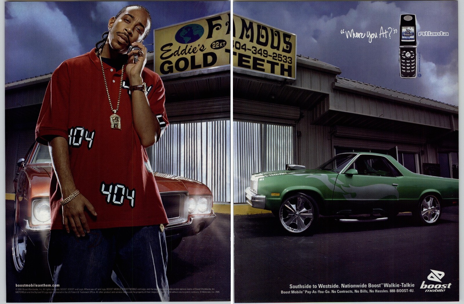 2005 Boost Mobile Phone Vintage Print Ad Ludacris Green El Camino Photo Art