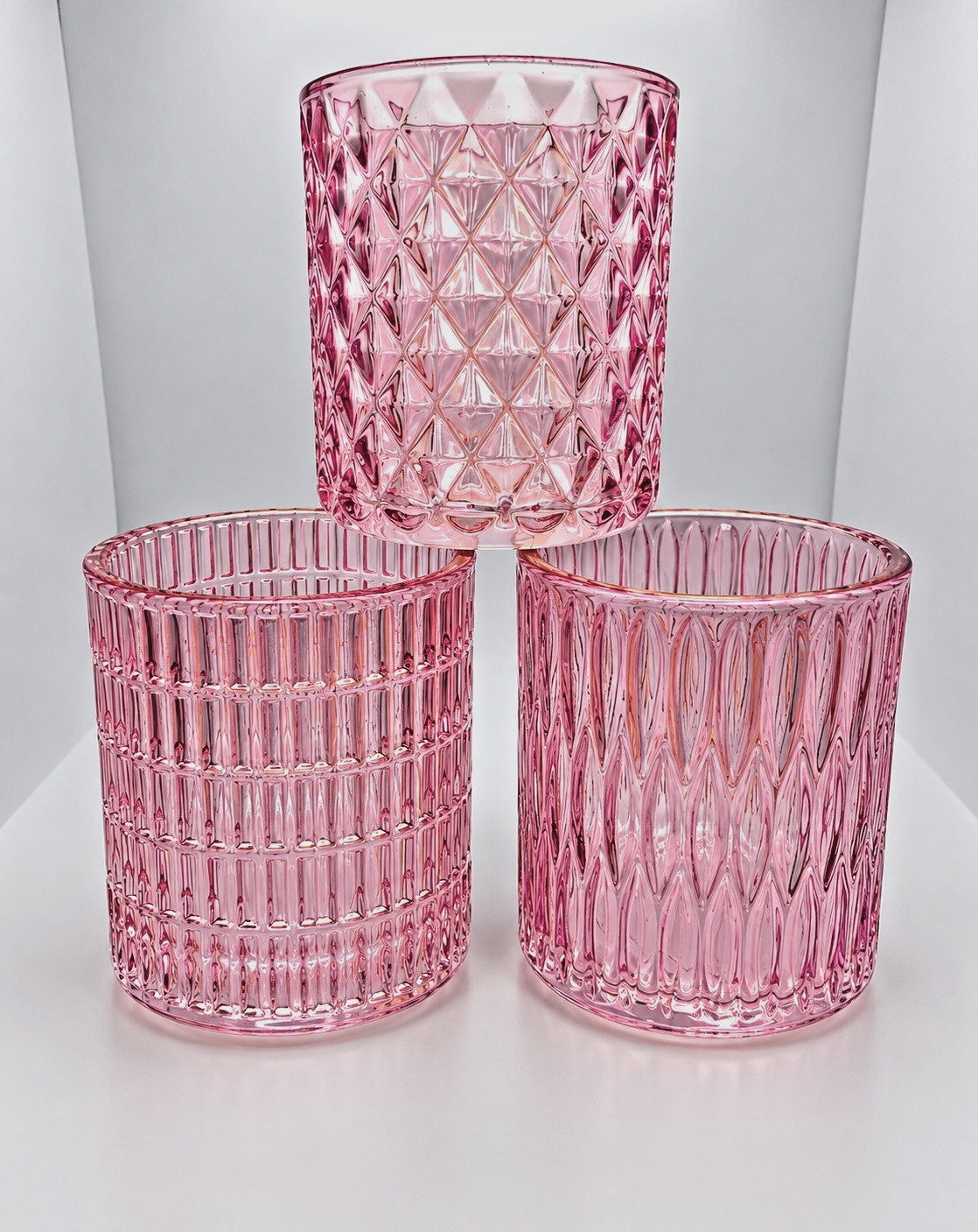 Boltze  Two\'s Company  3  Pink Ribbed Glass Candle Holders - Modern 3\