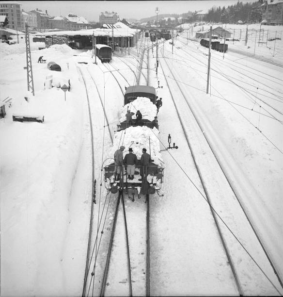 La Chaux-de-Fonds snow is removed from the rails Switzerland 1952 Old Photo