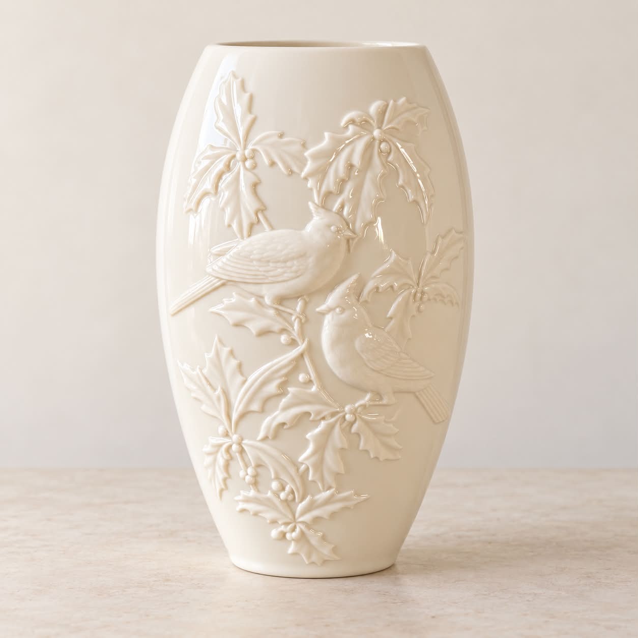 Lenox Four Seasons Winter Cardinal & Holly Ivory Fine China Vase 10