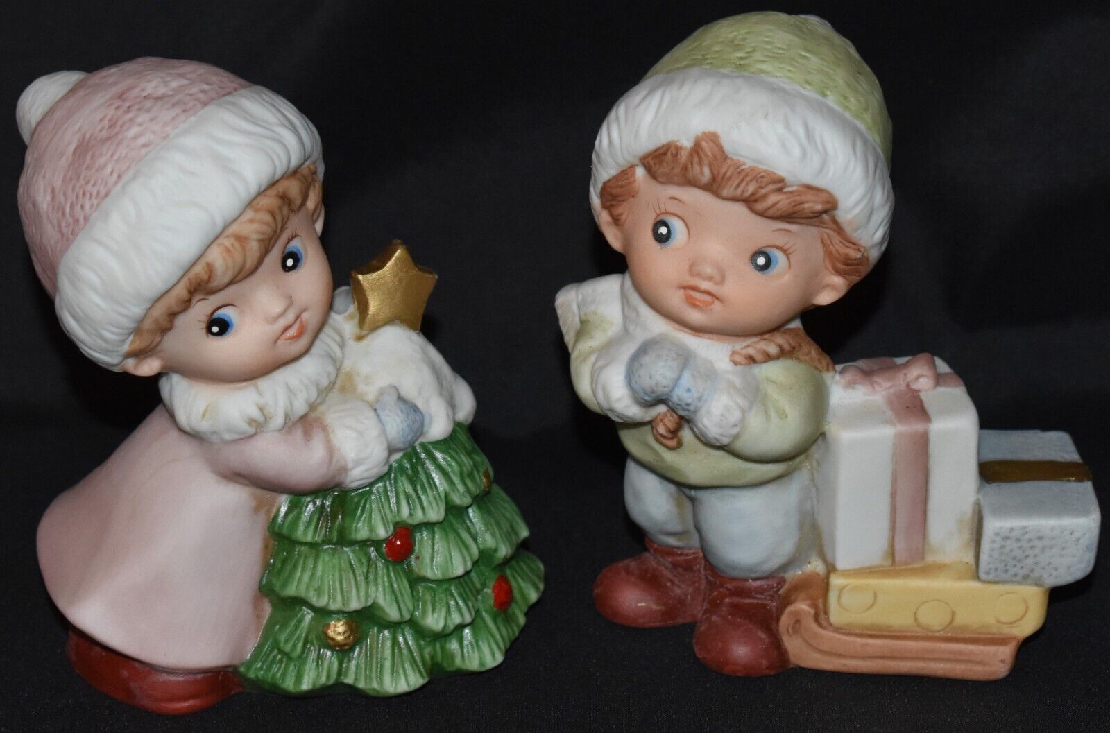 HOMCO Home Interiors #5556 Porcelain Figurines Pair Christmas Boy & Girl