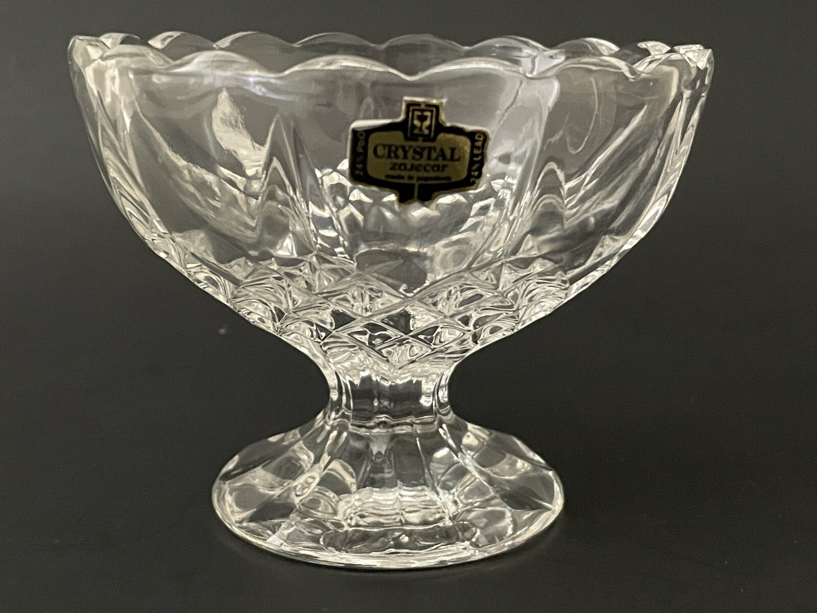 Zajecar CANDY DISH BOWL Lead Crystal Clear Footed Cut Diamond Shapes 3-1/4\