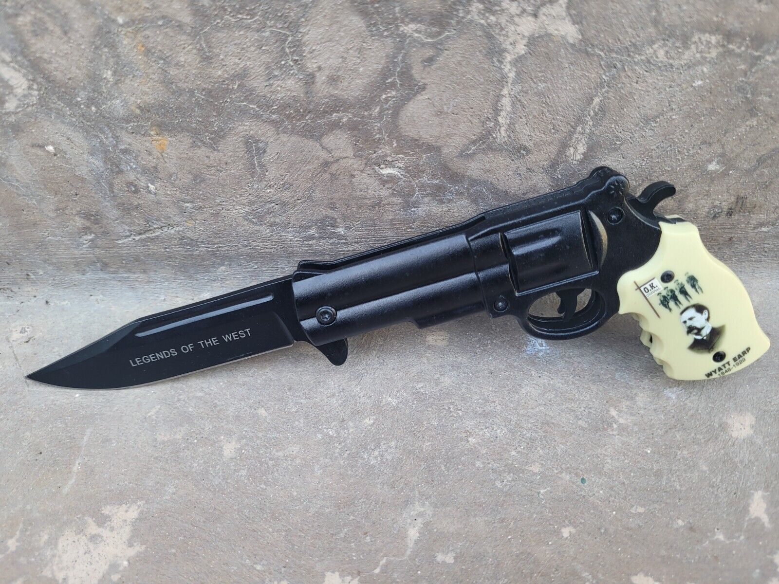 Wyatt Earp Western Revolver Pistol Gun Assist Open Pocket Knife Folder Blade