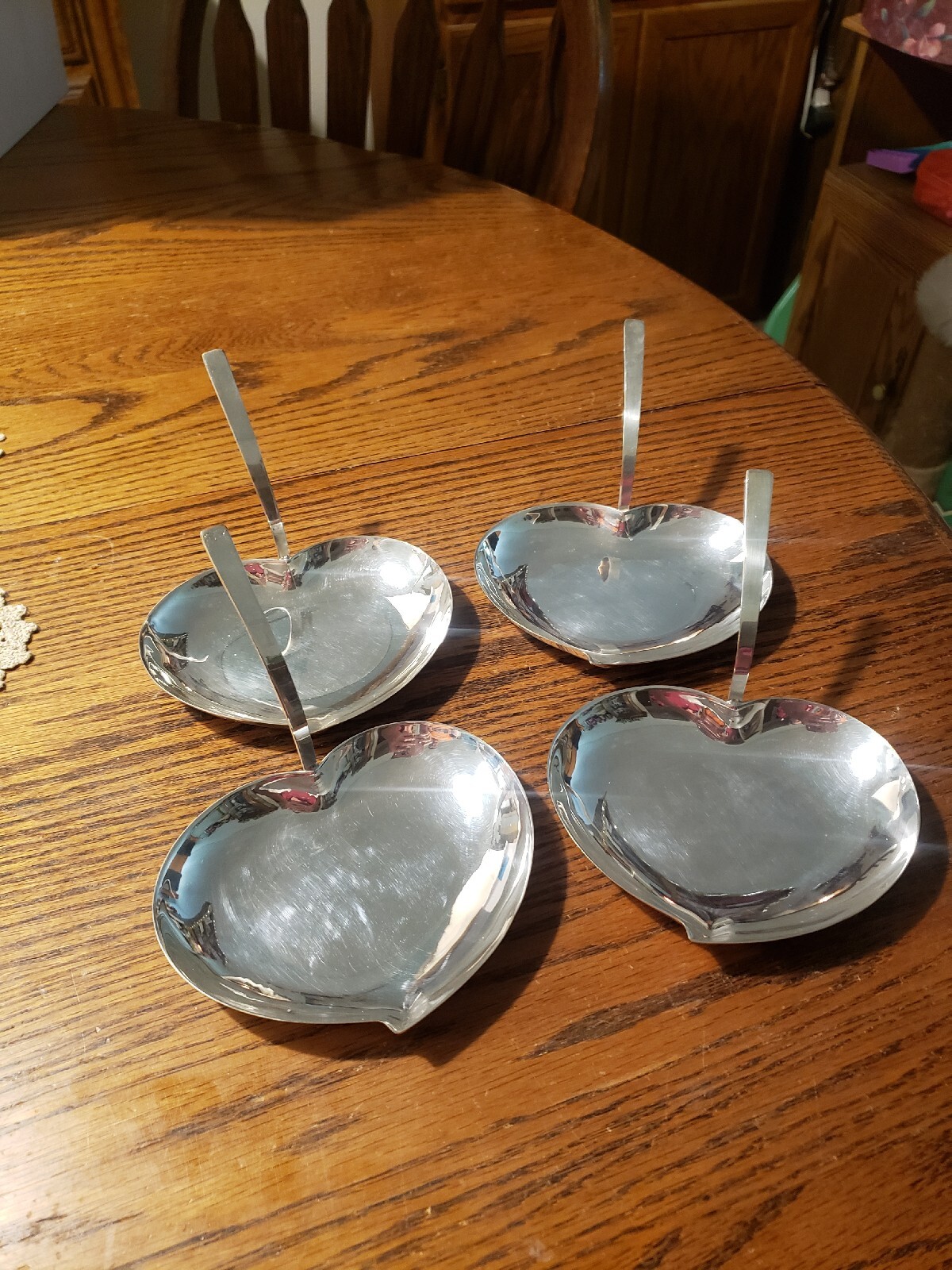 4 Vtg Silver Plate Heart Shaped Handled Serving Dish Trinket **Triple Crown Mark