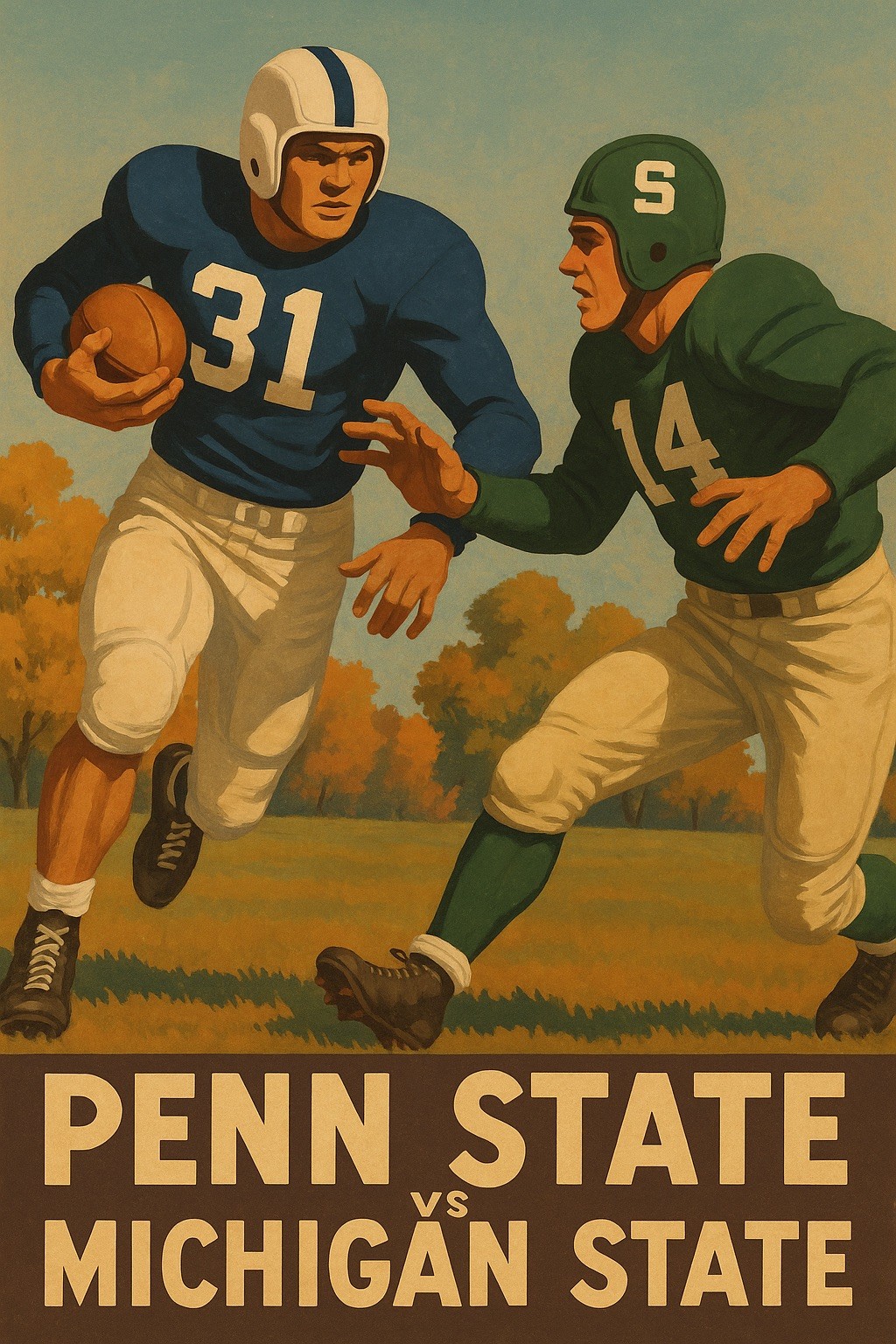 🏈 Vintage Penn State vs Michigan State Poster - 24x36” Premium Matte Paper