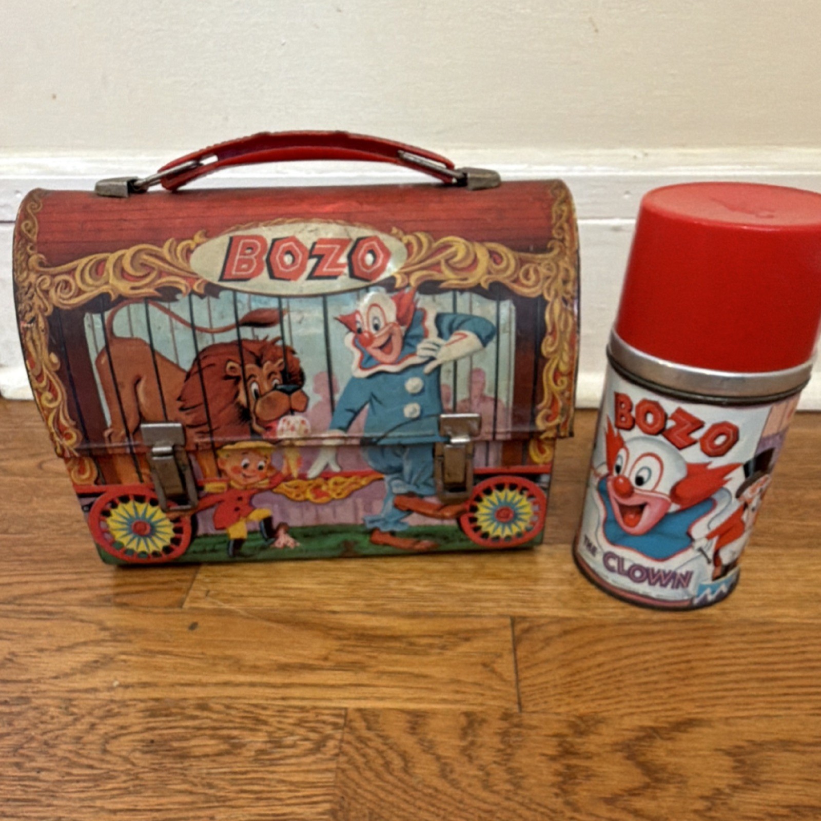 Vintage 1963 Aladdin Industries Bozo the Clown Metal Lunchbox w/ Thermos HTF