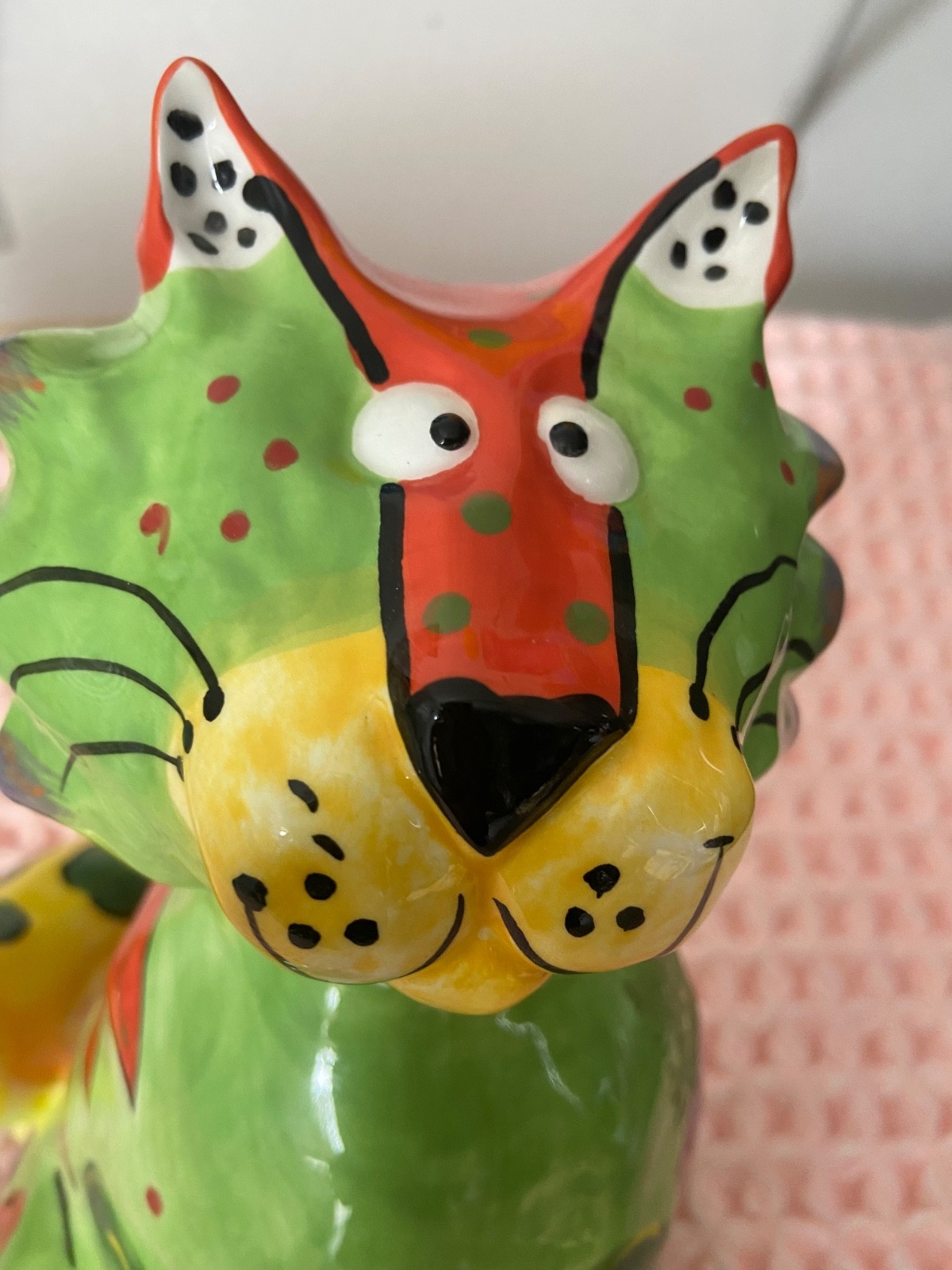 Ganz Bella Casa Large Cat Figurine 12” T Dottie Dracos Whimsical Green Folk Art