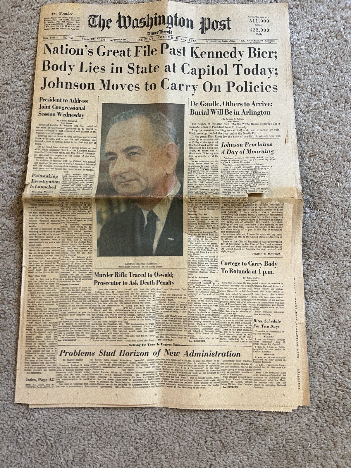 11/24/63 Washington Post Nov 24 1963 Pres. Kennedy JFK Lying In State Funeral