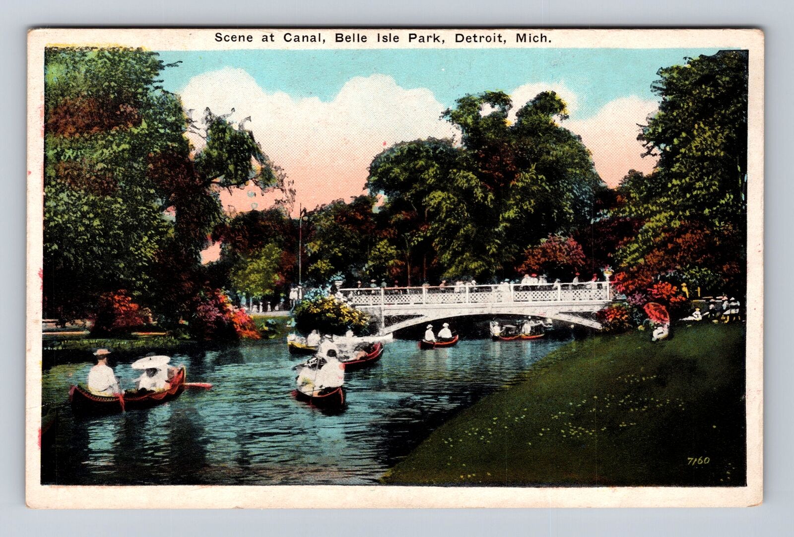 Detroit MI-Michigan, Canal Scene, Belle Isle Park, Antique Vintage Postcard