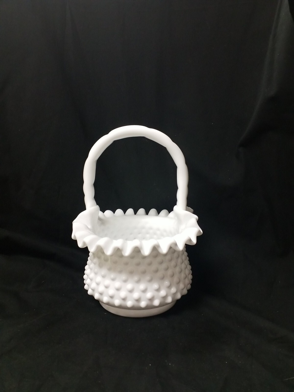 Vtg. Hobnail Milk Glass Basket, 7