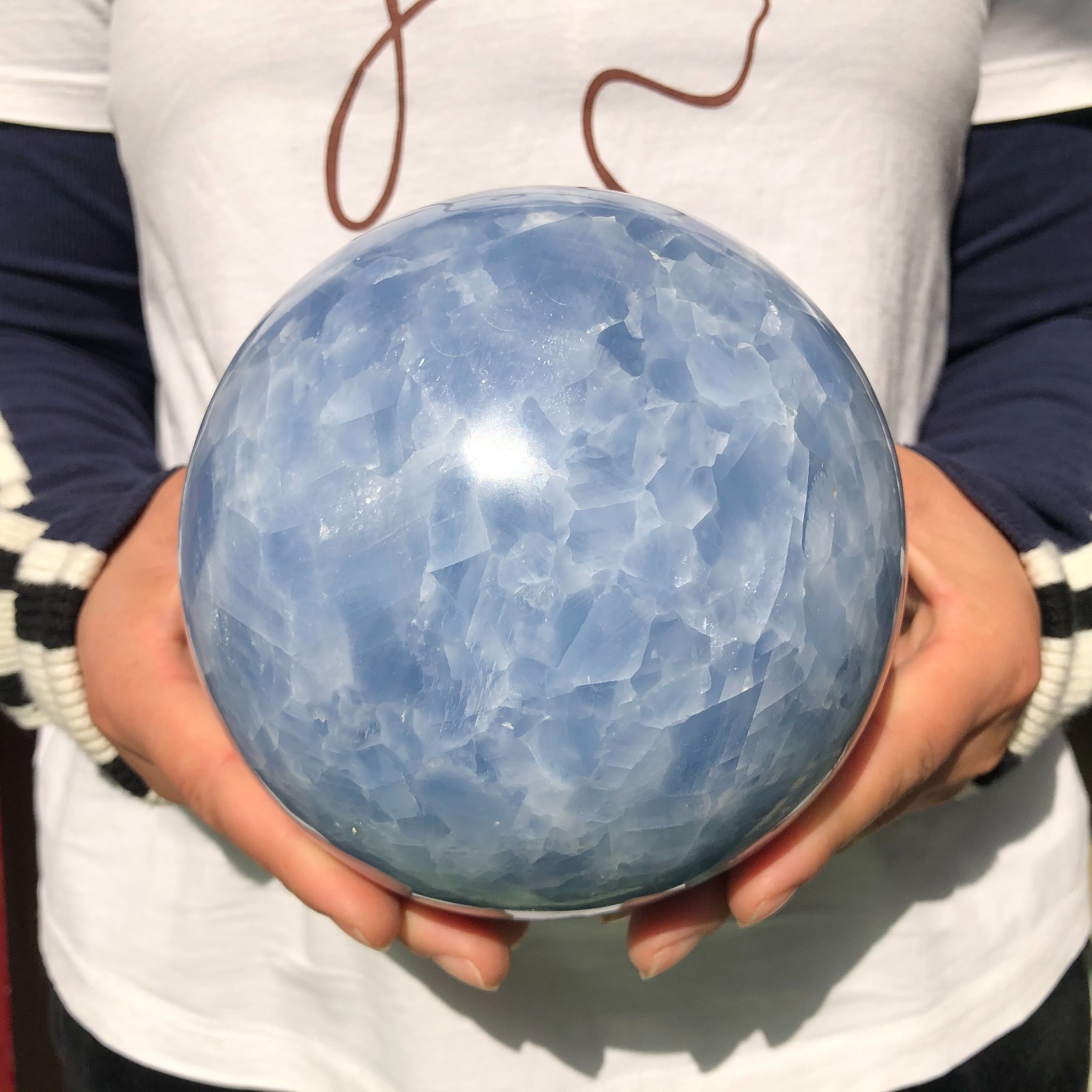 7.2LB Natural blue calcite quartz crystal ball mineral specimen healing