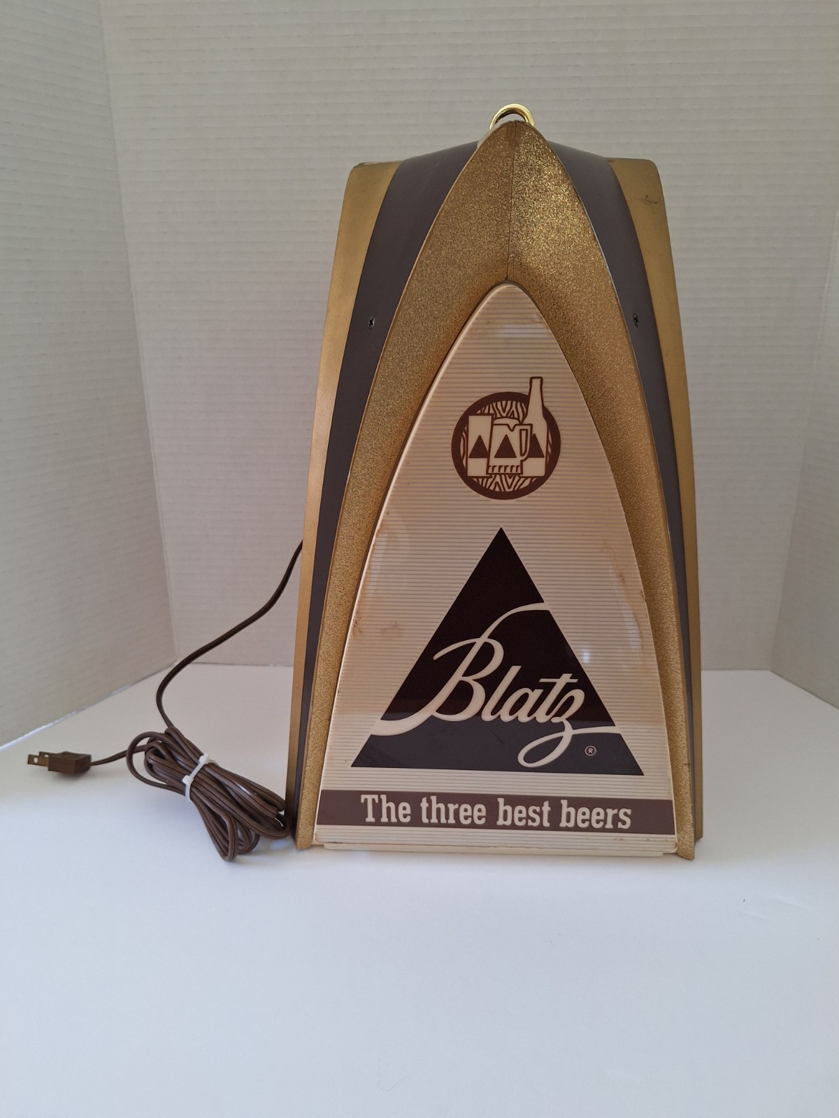 Vintage Blatz Beer Lighted Bar Sign 3 Sided Triangular Light Up Price Bros-Works