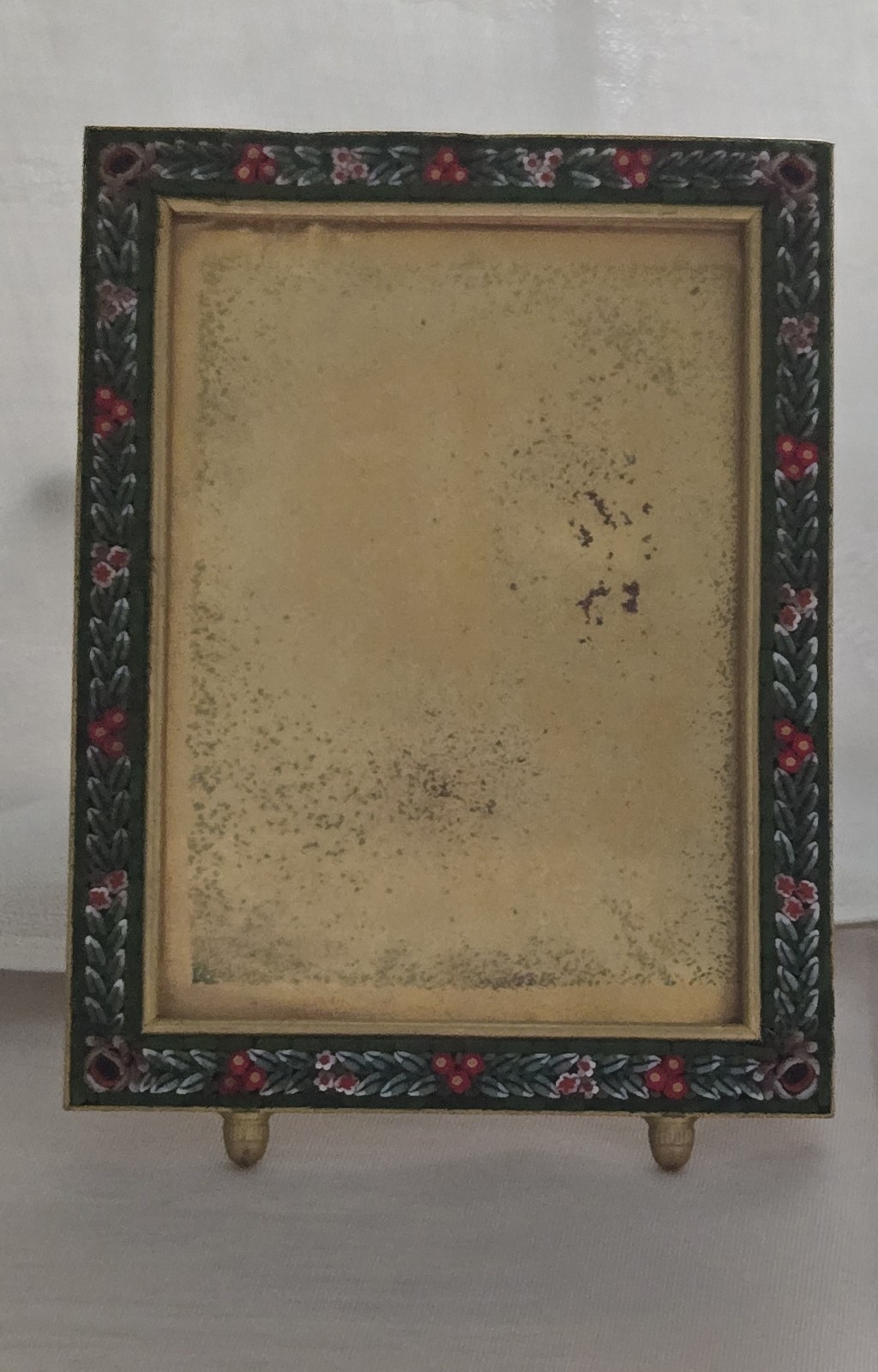 Vintage Italian Micro Mosaic Picture Frame Fox Floral Brass Miniature Italy