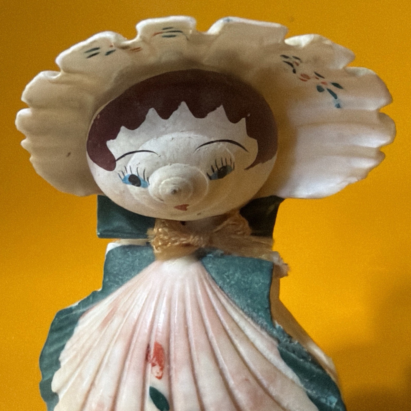 Handmade Italy Painted Scallop Shell Girl Figurine Signed Seashell Doll