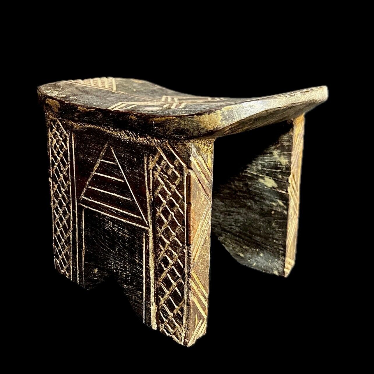 African Ethnic Carved Wood Antique African Wood Stool Hand Carved-G1247