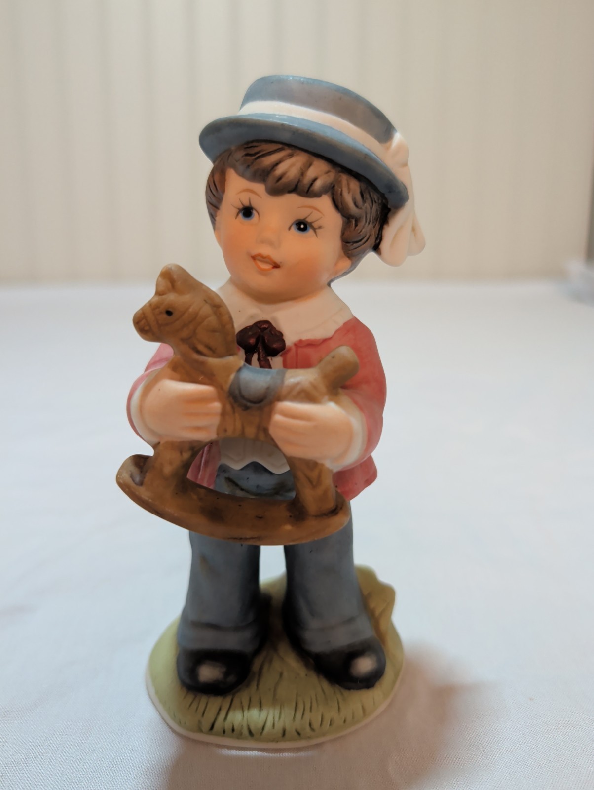 Vintage HOMCO Home Interiors Boy with Rocking Horse Figurine 1419 Matte Bisque