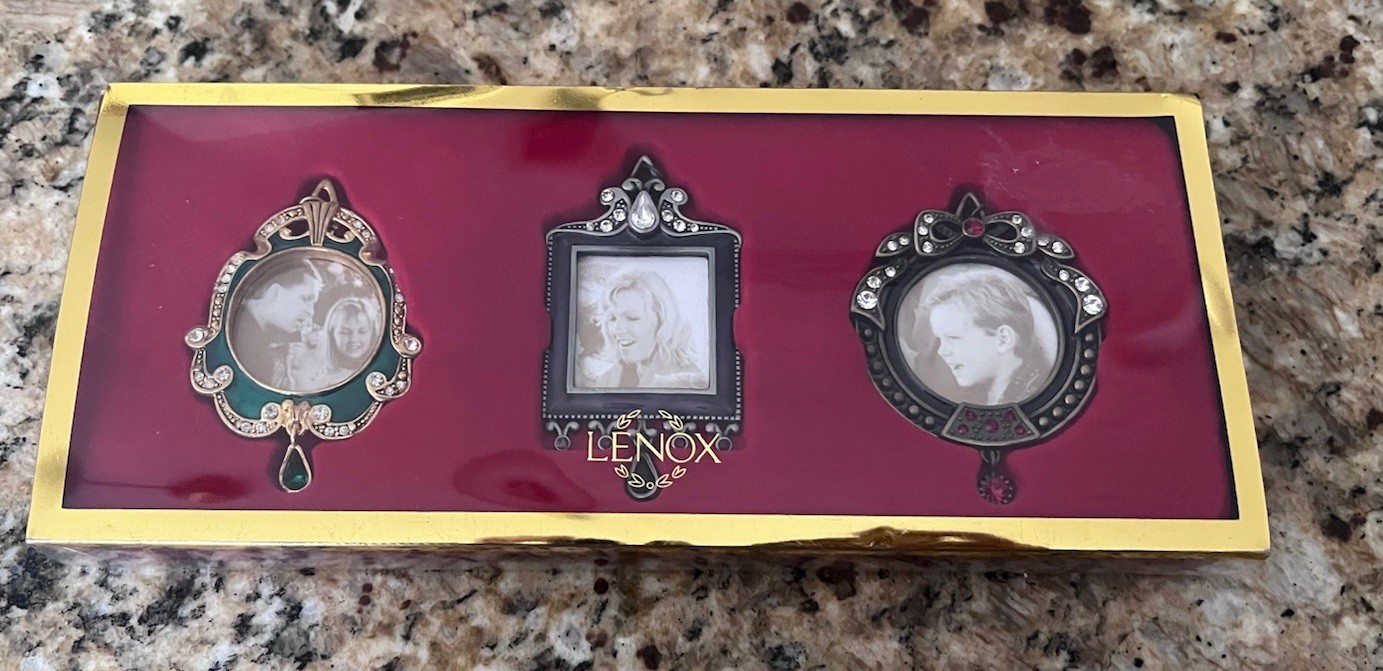 Lenox Vintage Jewel Set Of 3 Frame Hanging Mini Enamel Crystal Ornaments NEW NIB Lenox Vintage Jewel Set Of 3 Frame Hanging Mini Enamel Crystal Ornaments NEW NIB