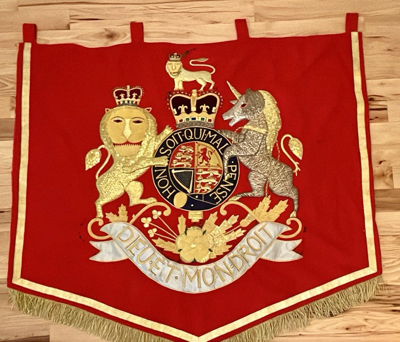 British Royal Coat of Arms Bullion Embroidered Ceremonial Banner Large 48” x 51” British Royal Coat of Arms Bullion Embroidered Ceremonial Banner Large 48” x 51”
