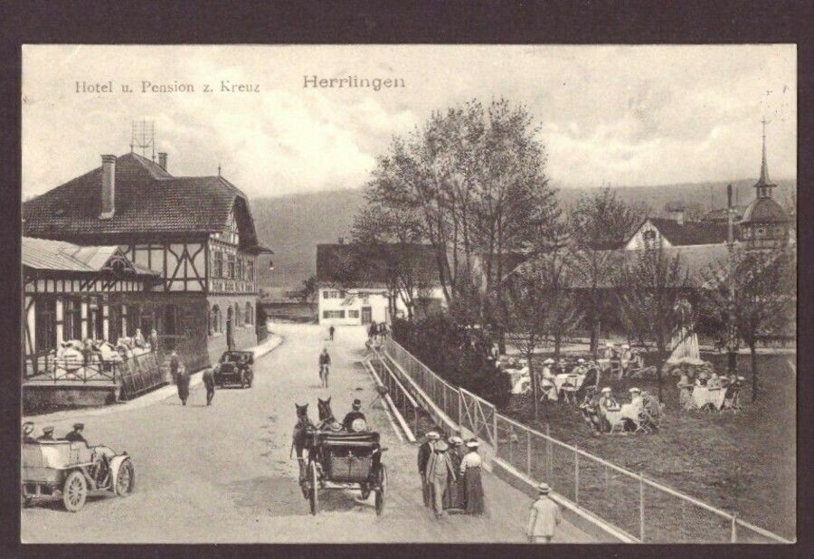 Postcard Herrlingen hotel and pension z. Kreuz around 1910 not used