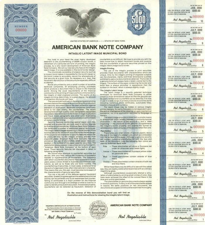 American Bank Note Co. - $5,000 - Bond - Specimen Stocks & Bonds