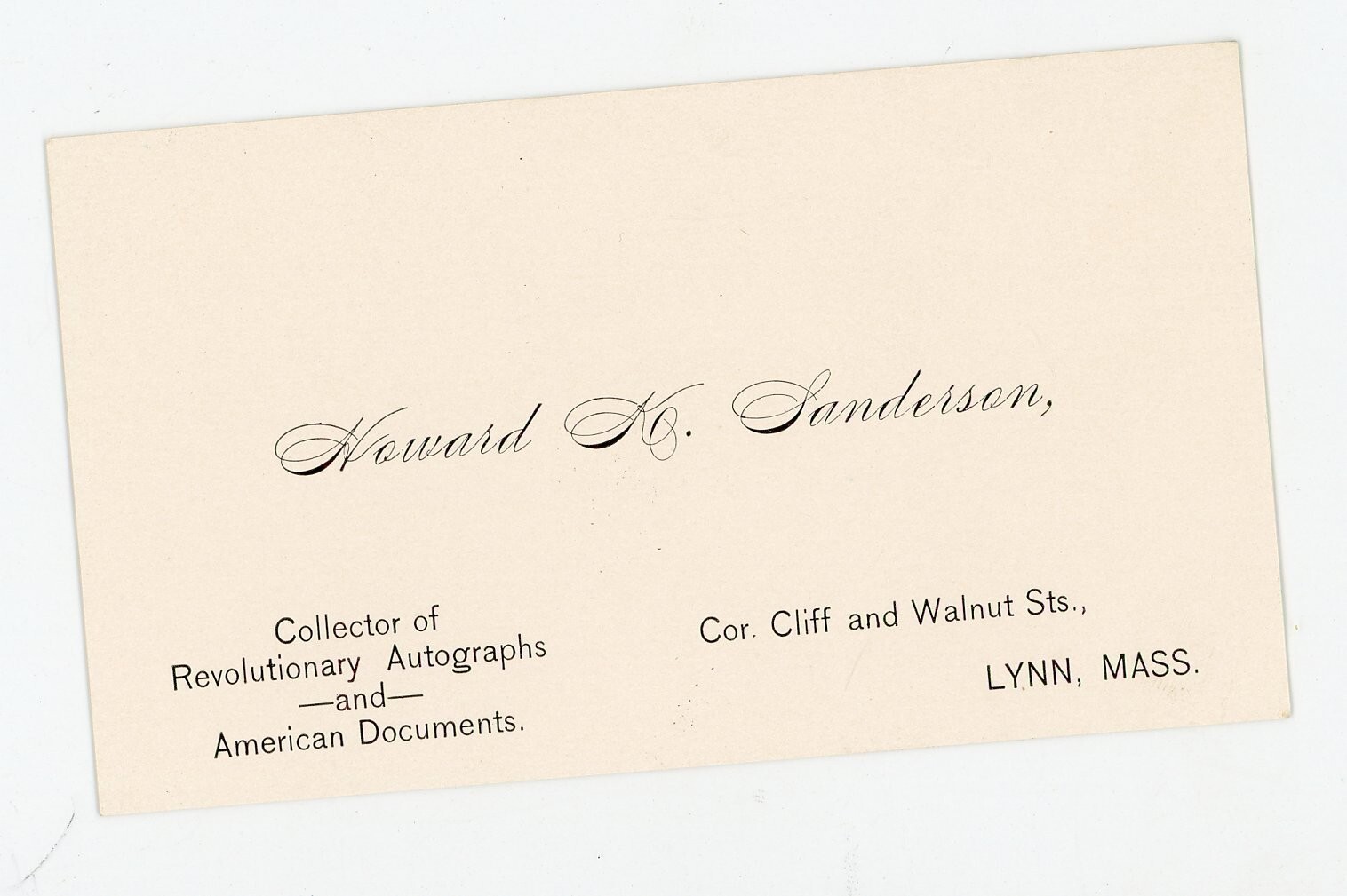 Antique Business Card Howard K. Sanderson Revolutionary Autographs Lynn Mass