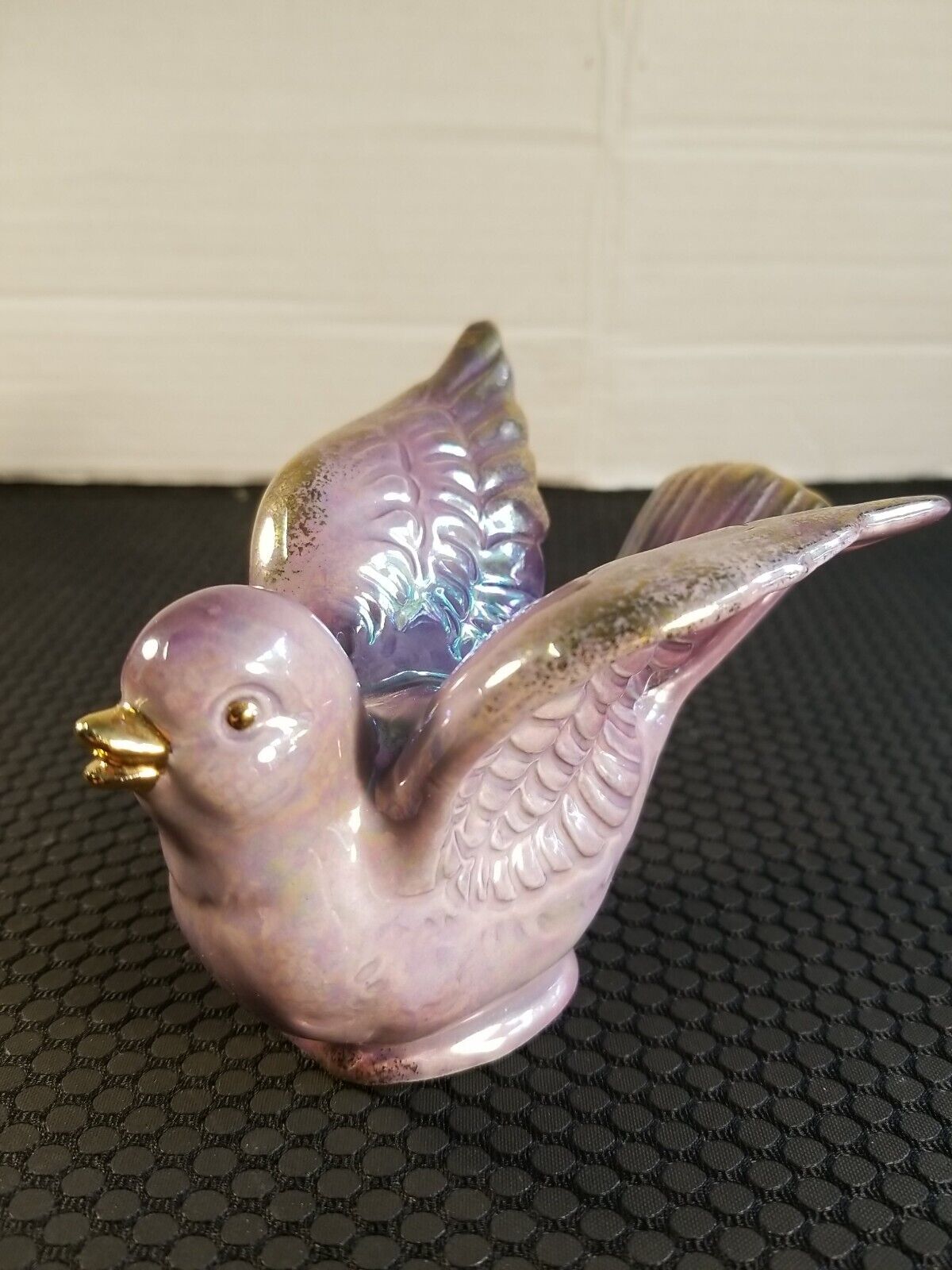 Vintage Norcrest bird figurine purple lusterware and gold 