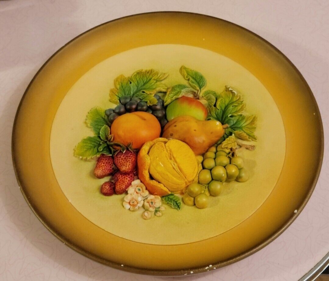 W.H. Bossons England 1959 Vintage Chalkware Plaque 3D Fruit Plate Platter RARE