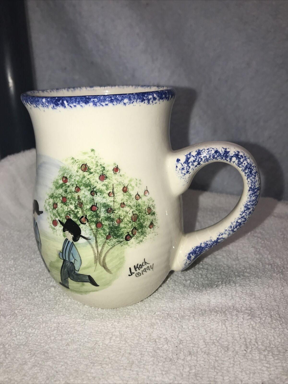 CUP, J. KOCH, Design of Amish Children,Hand Painted,1994