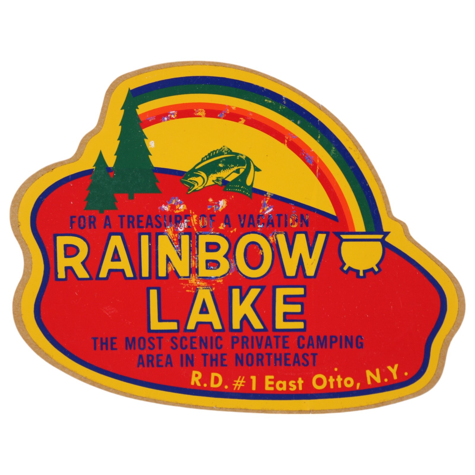 EAST OTTO Rainbow Lake NY Vintage Decal Camping Vacation Allegany Mountain Fish