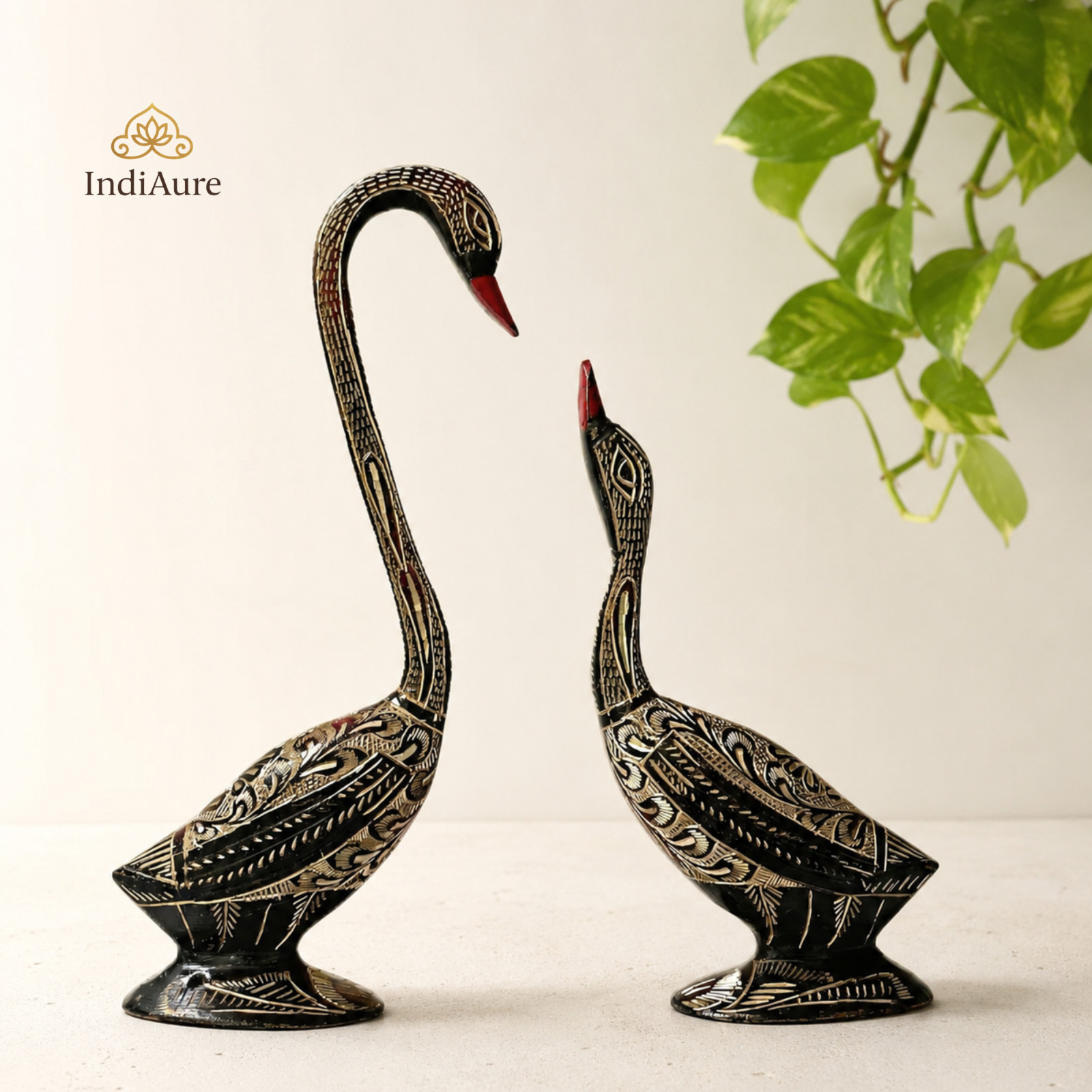 Black Brass Swan Mother Baby Figurine | Love & Grace Symbol | Elegant Home Decor