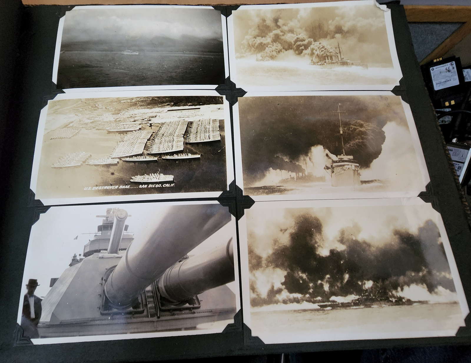 Lot of 6 Vtg B&W Photos of US Destroyer Base in San Diego Calif Firing Broadside