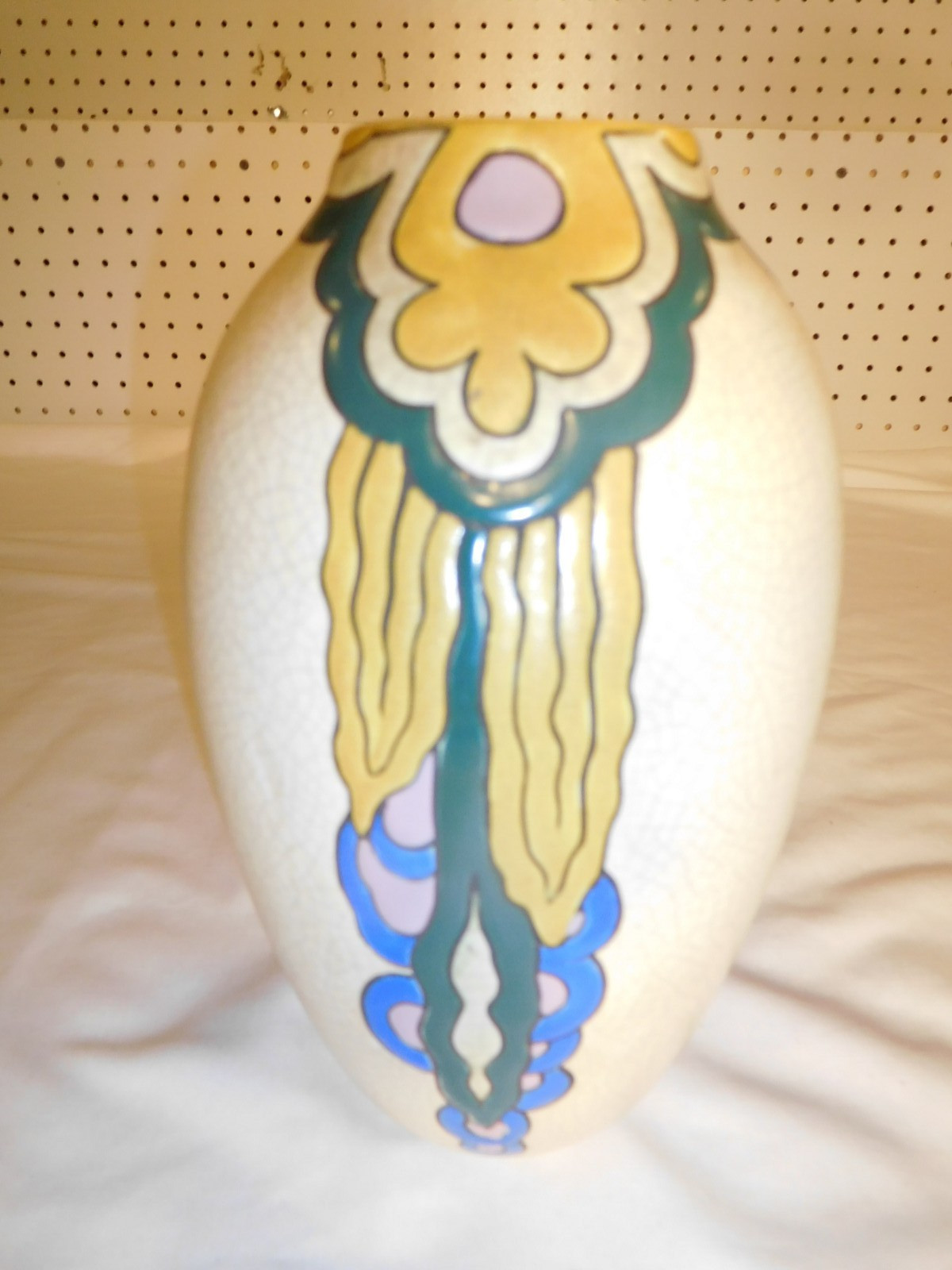 Antique c. 1920 Ceramique De Bruxelles Art Deco 8-1/2 inch Crackled/Texture Vase